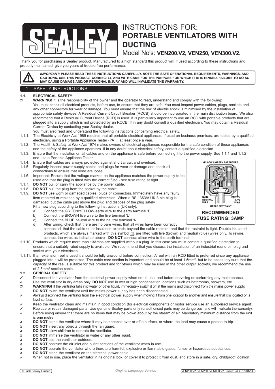Sealey VEN200 User Manual | 2 pages