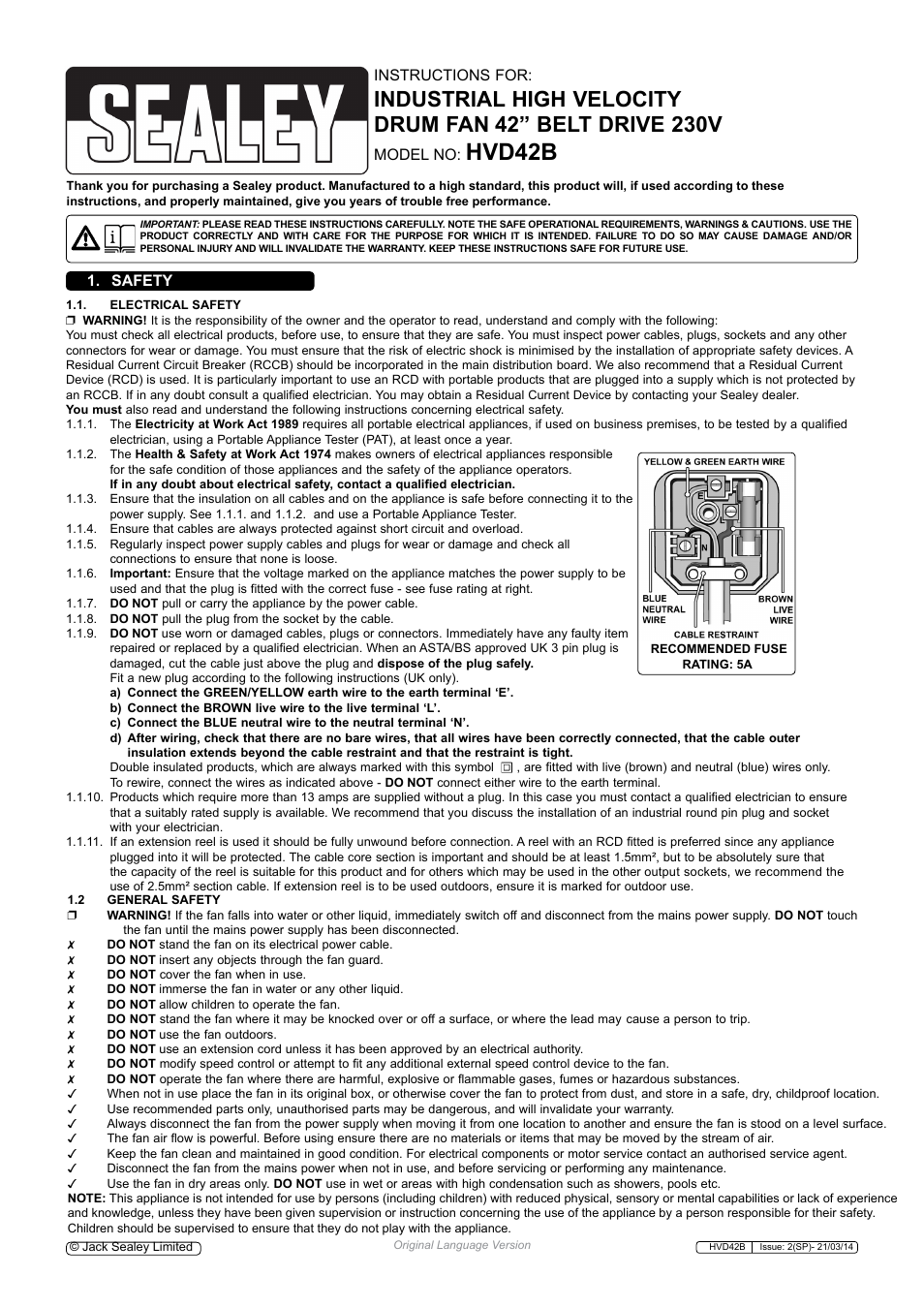 Sealey HVD42B User Manual | 2 pages