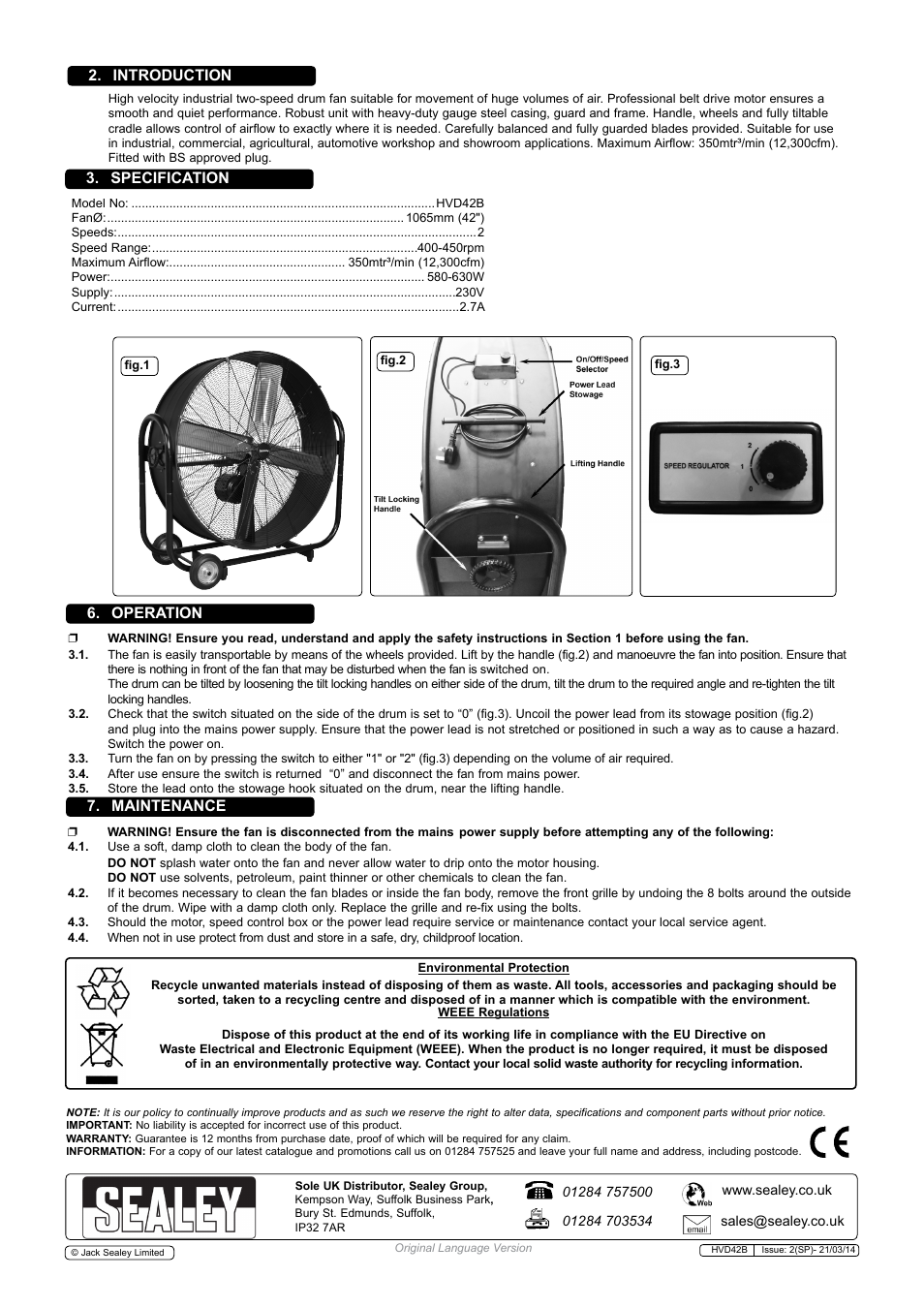 Sealey HVD42B User Manual | Page 2 / 2