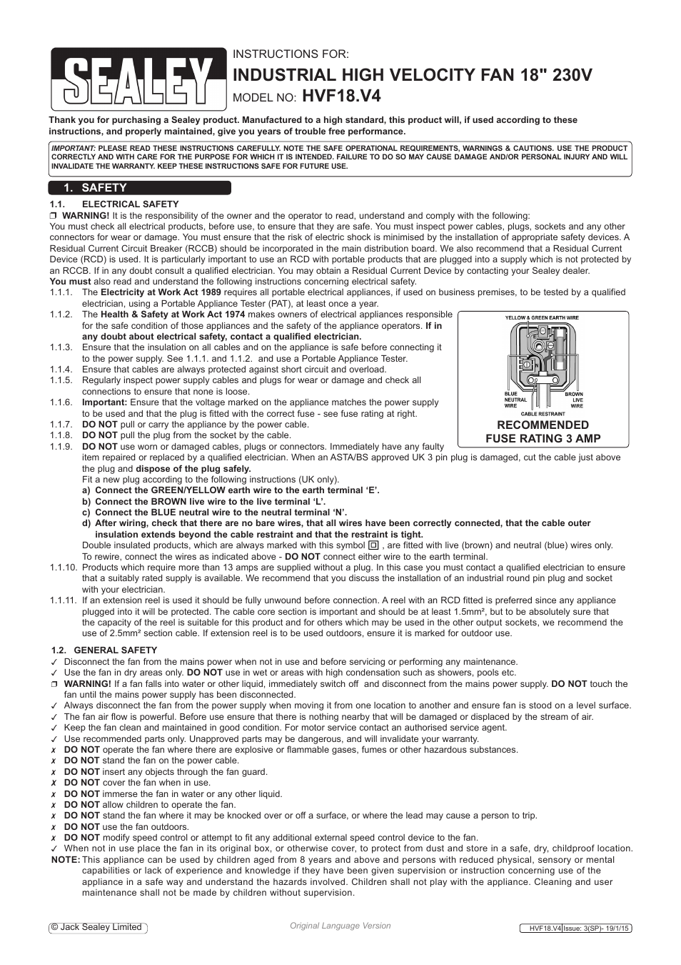 Sealey HVF18 User Manual | 2 pages
