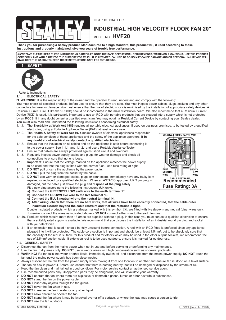 Sealey HVF20 User Manual | 3 pages