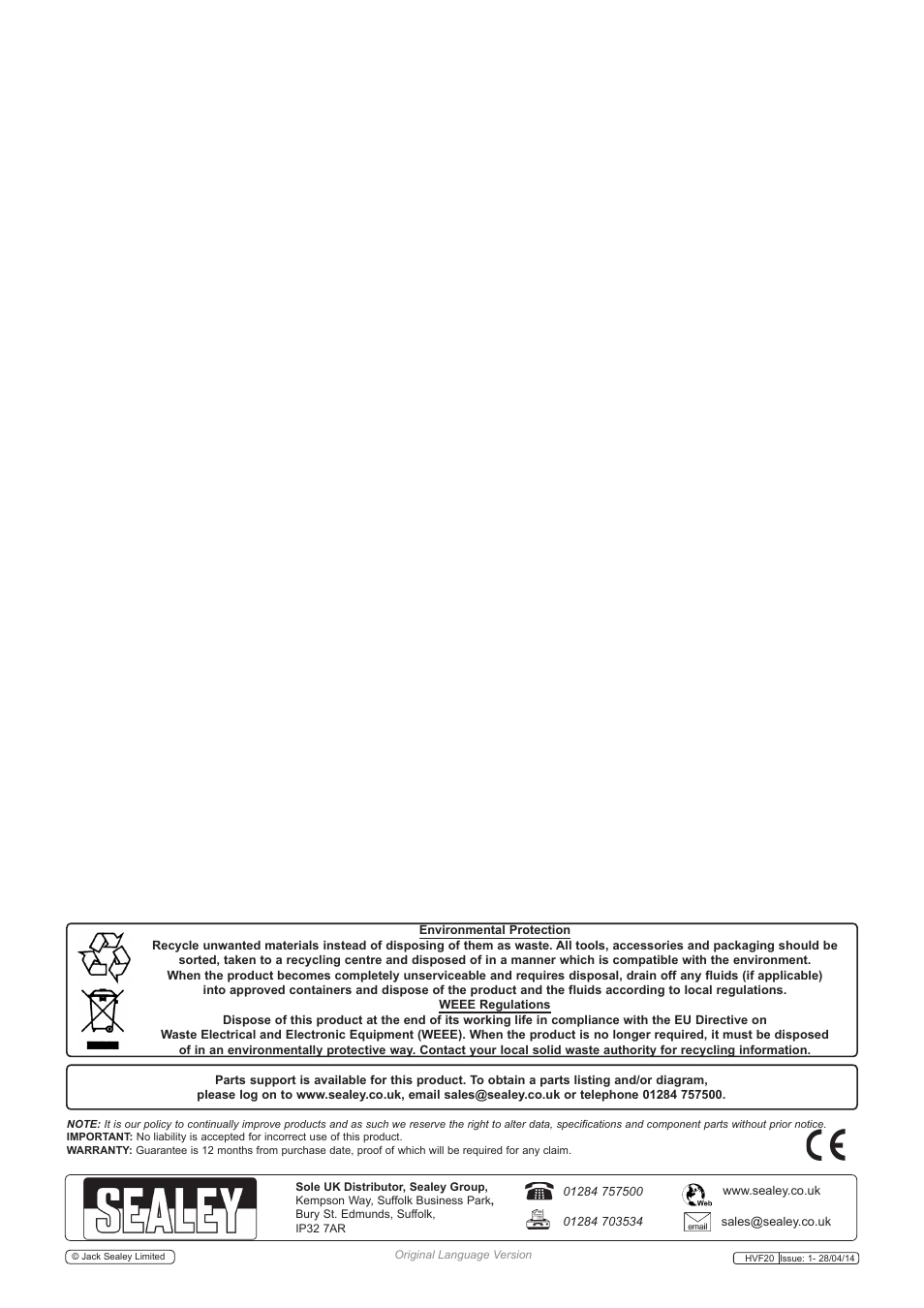 Sealey HVF20 User Manual | Page 3 / 3