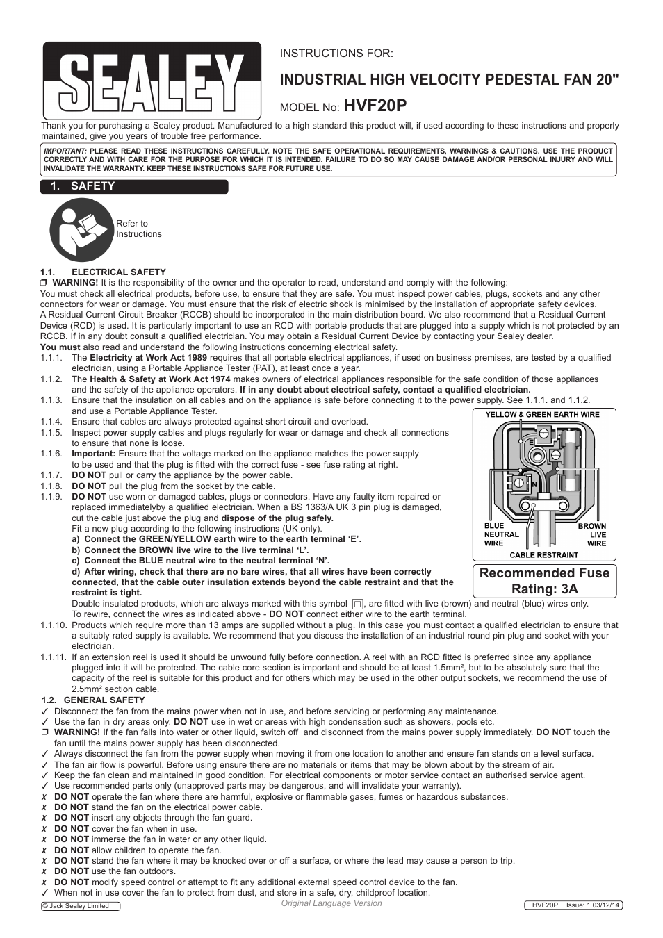 Sealey HVF20P User Manual | 2 pages