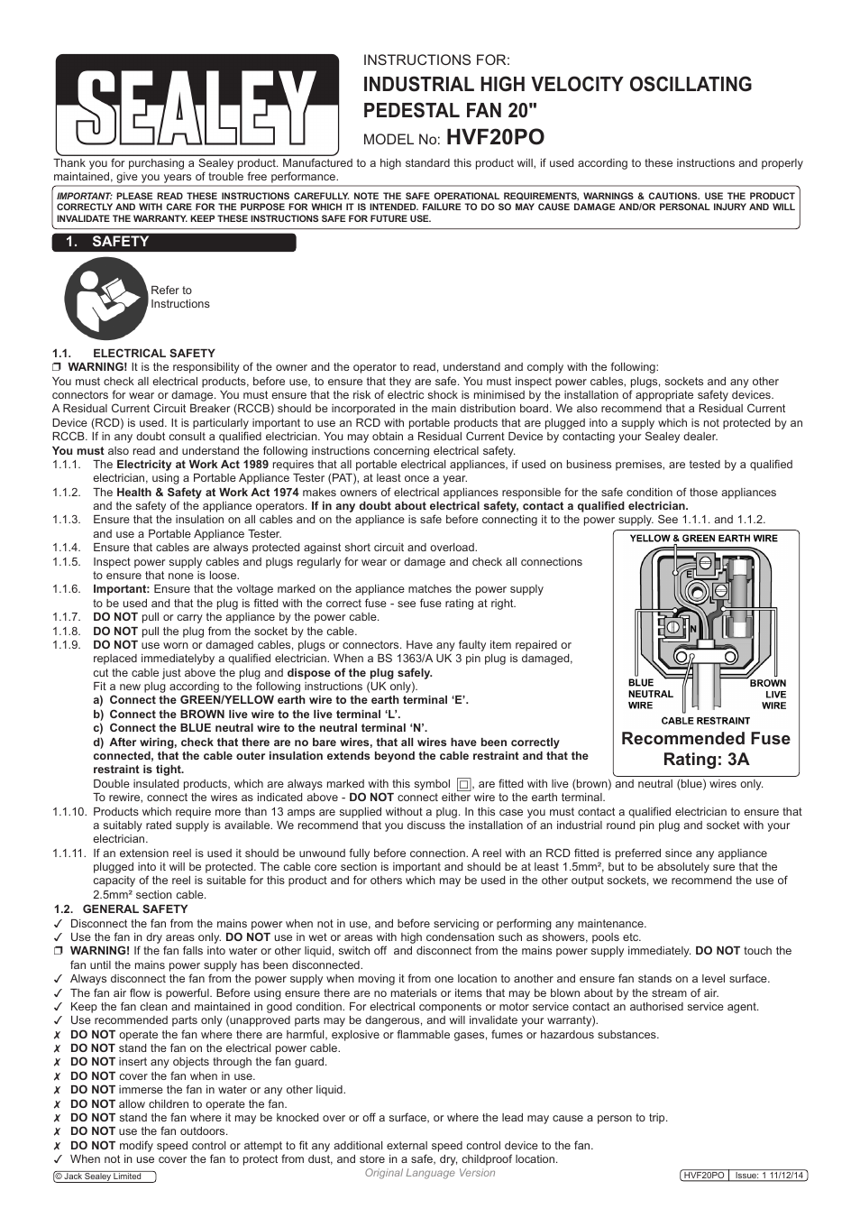 Sealey HVF20PO User Manual | 2 pages