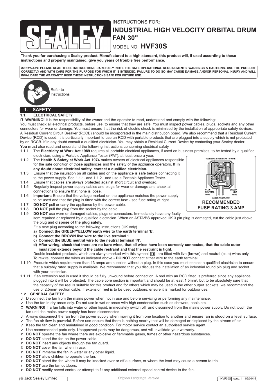 Sealey HVF30S User Manual | 2 pages