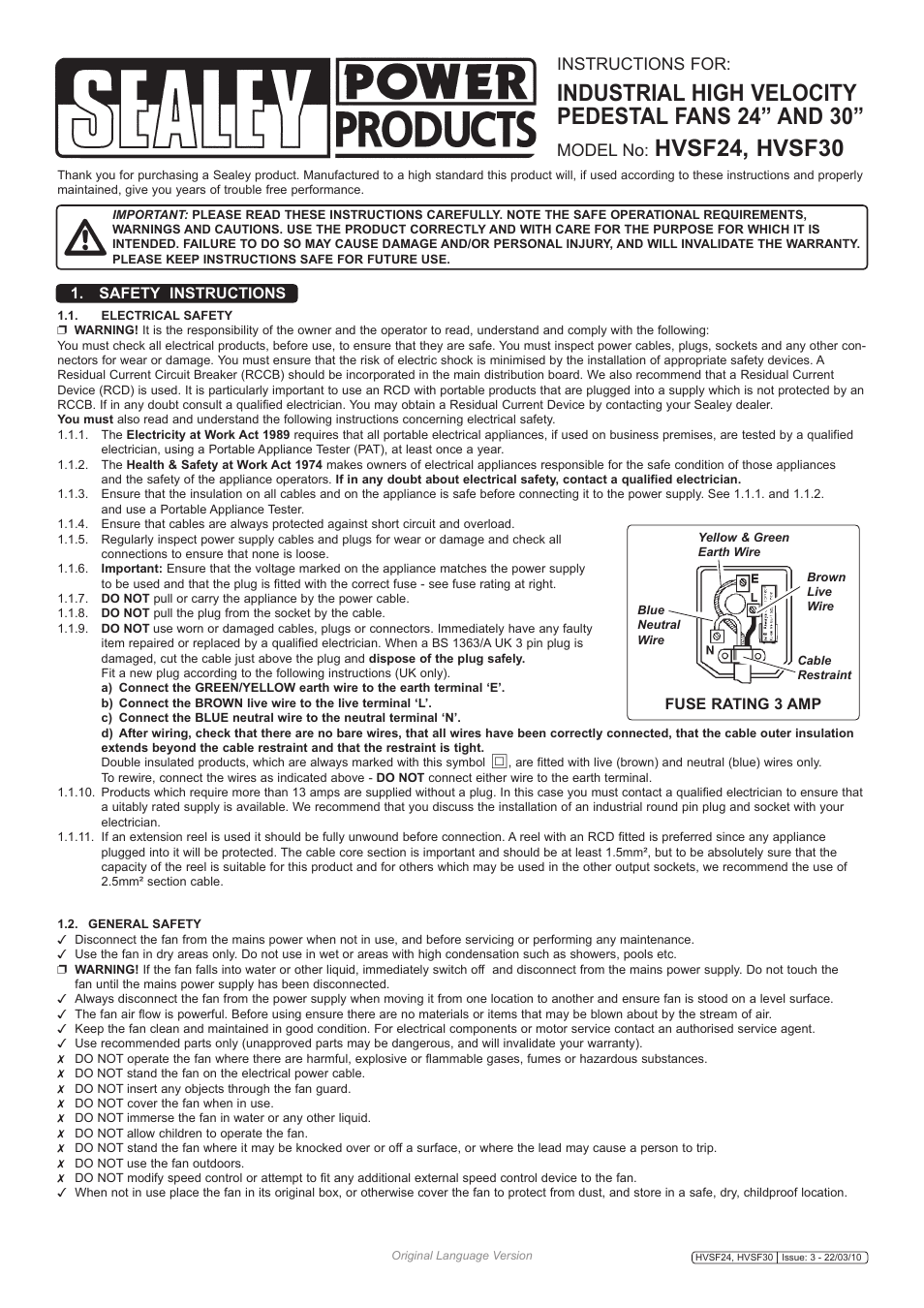 Sealey HVSF30 User Manual | 2 pages