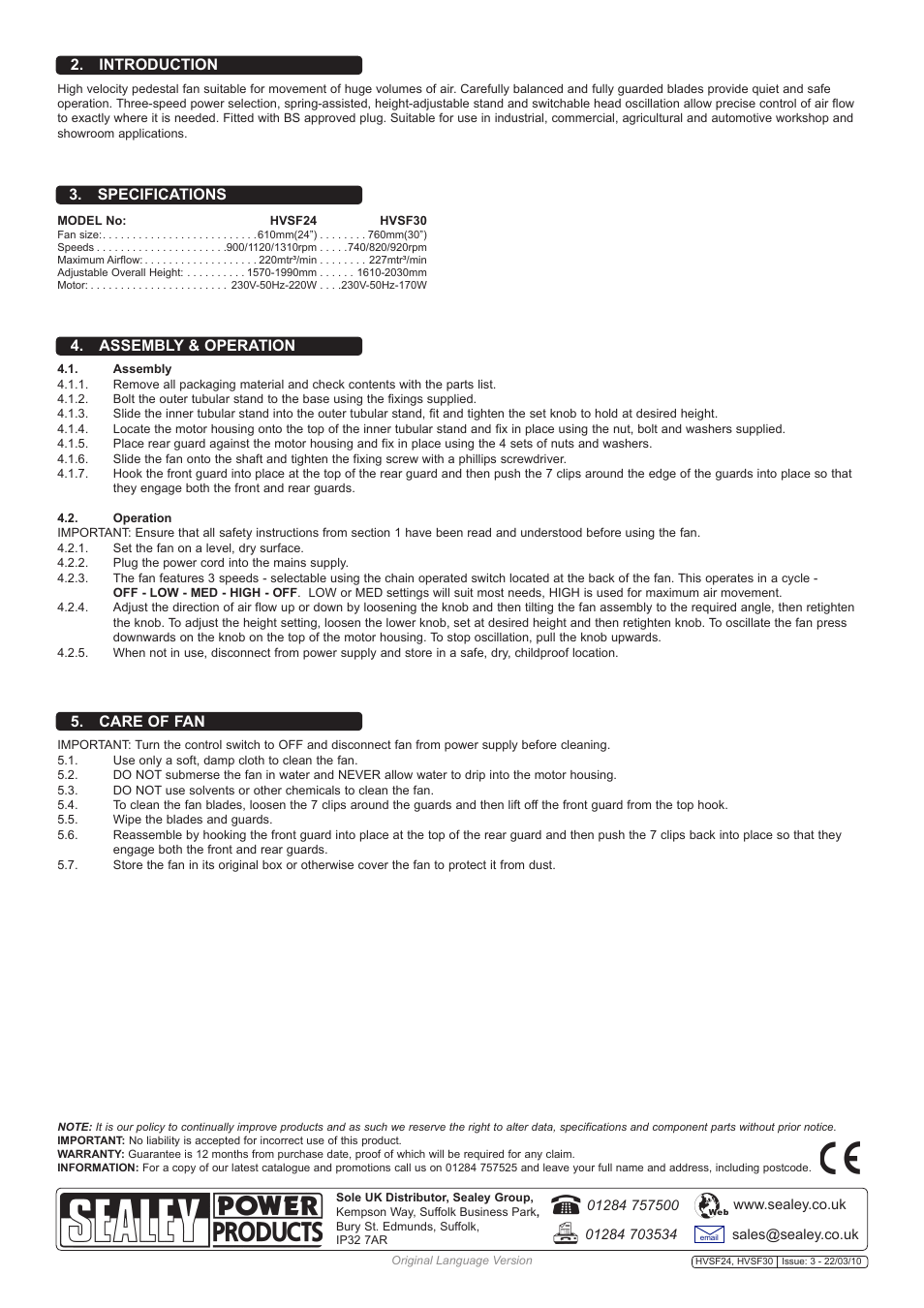 Sealey HVSF30 User Manual | Page 2 / 2