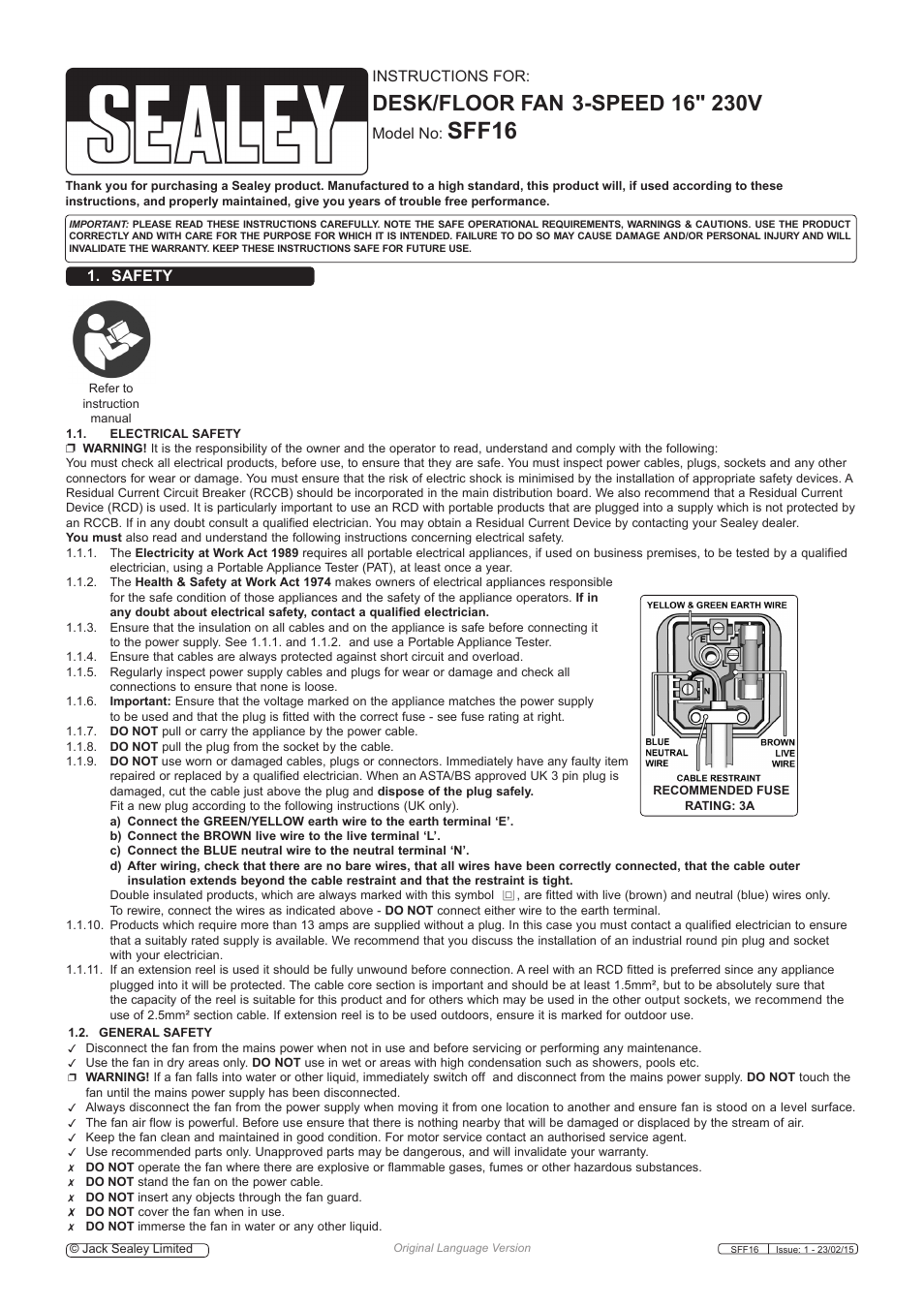 Sealey SFF16 User Manual | 2 pages