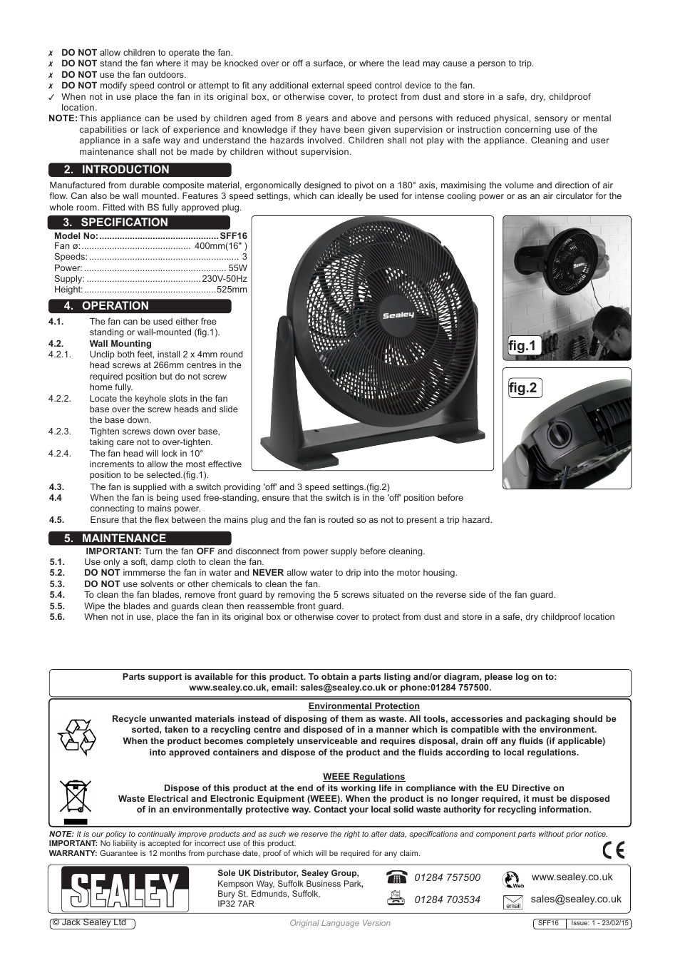 Fig.1 fig.2 | Sealey SFF16 User Manual | Page 2 / 2