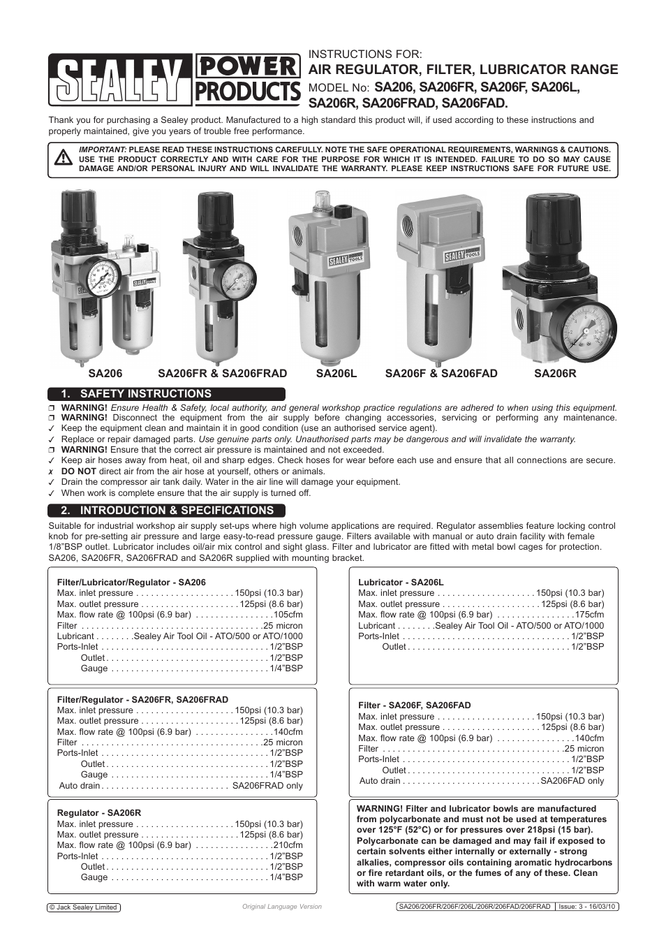 Sealey SA206R User Manual | 2 pages