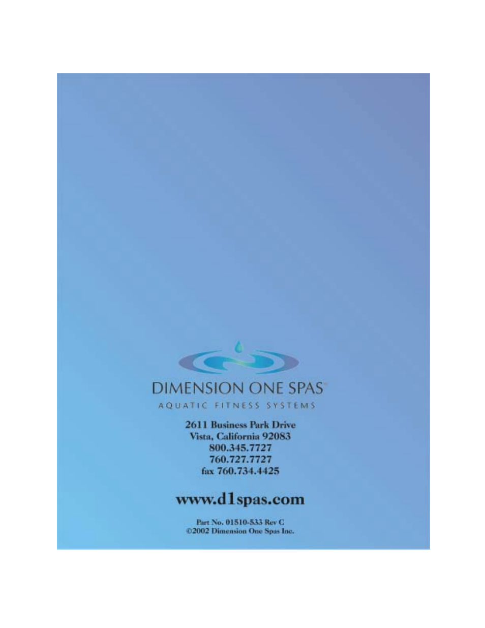 Dimension One Spas HYDRO SPORT User Manual | Page 66 / 66
