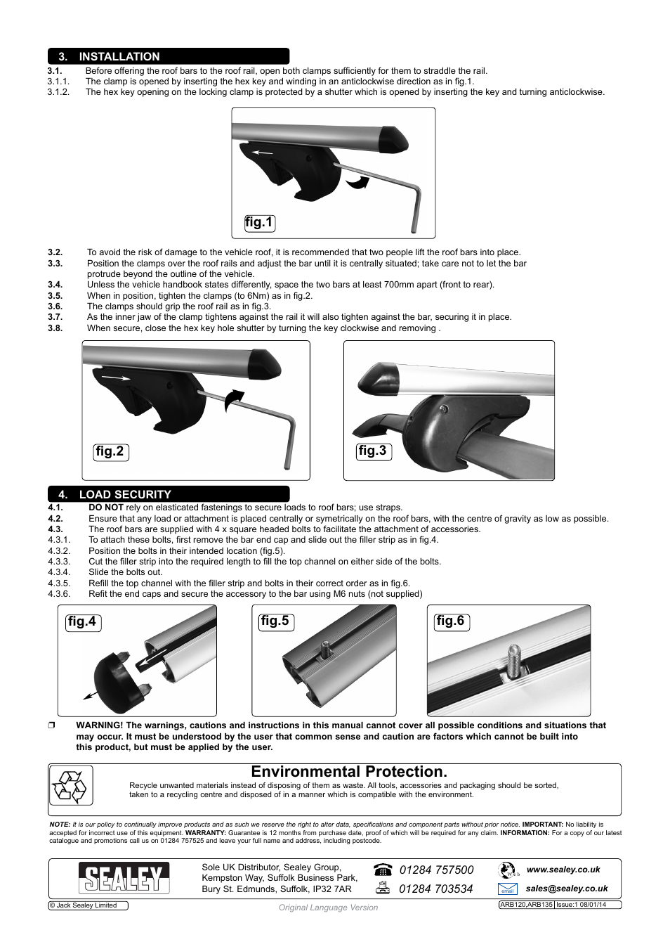 Environmental protection, Fig.1, Load security | Installation | Sealey ARB120 User Manual | Page 2 / 2