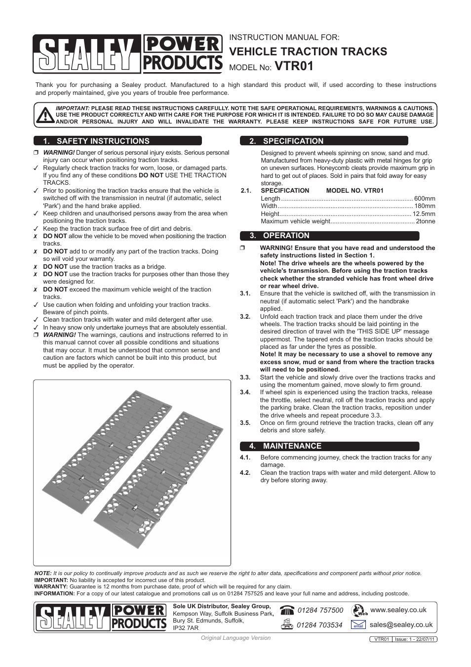 Sealey VTR01 User Manual | 1 page