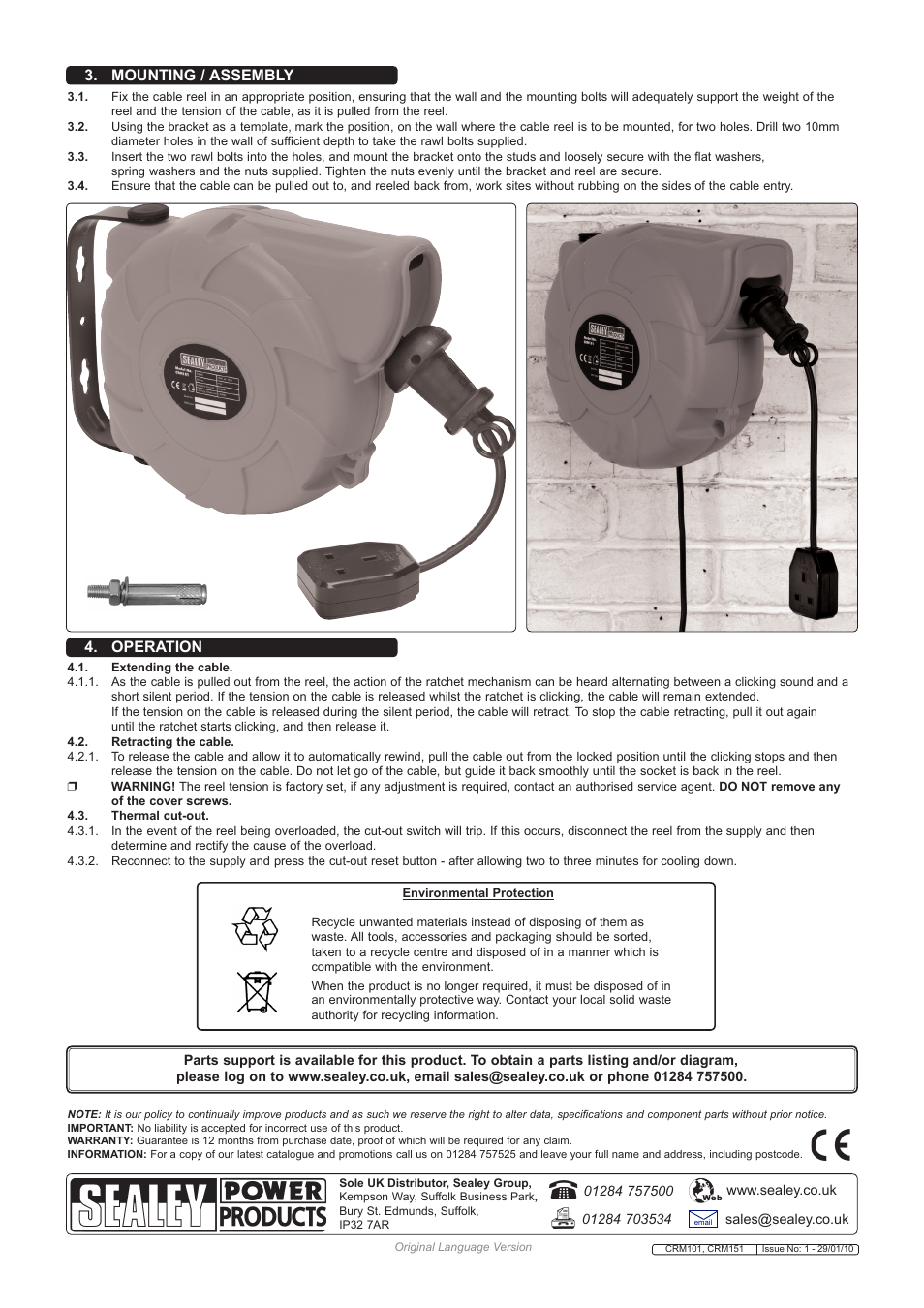 Operation 3. mounting / assembly | Sealey CRM151 User Manual | Page 2 / 2