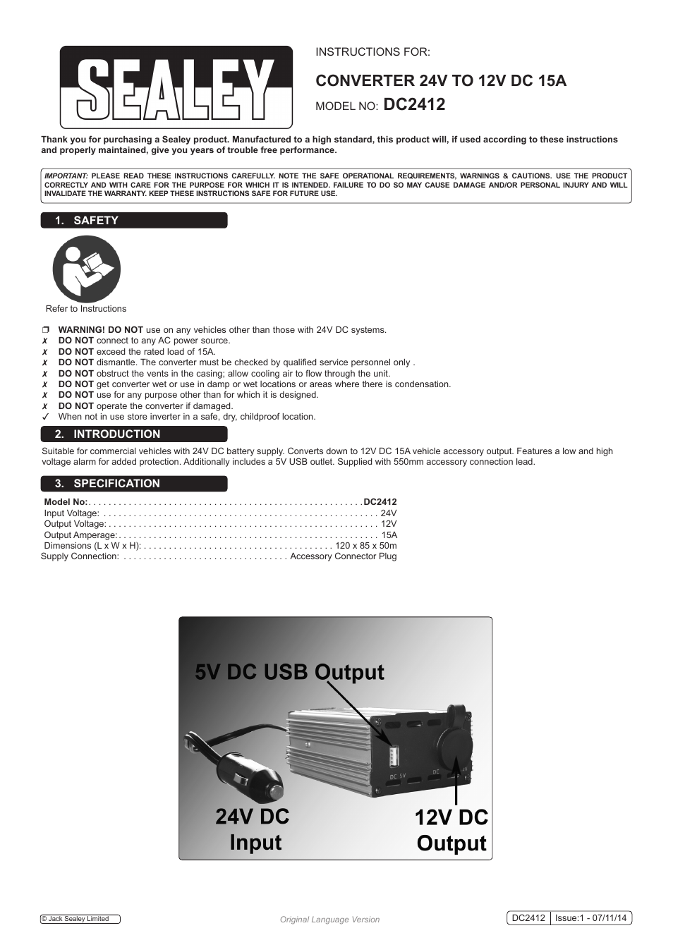 Sealey DC2412 User Manual | 2 pages