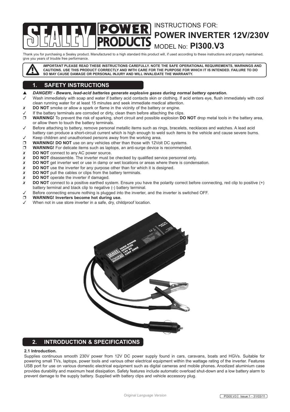 Sealey PI300 User Manual | 3 pages