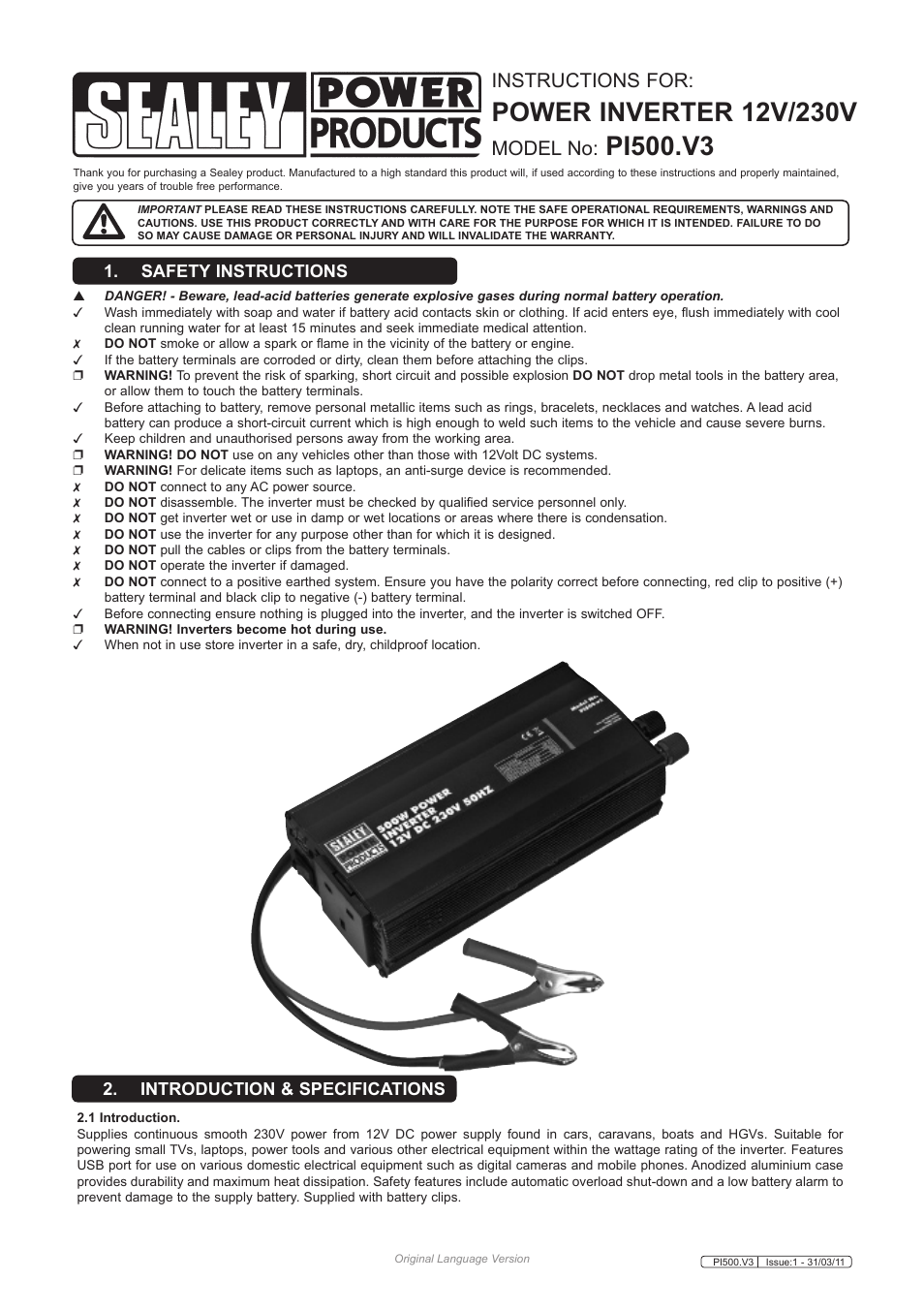 Sealey PI500 User Manual | 4 pages