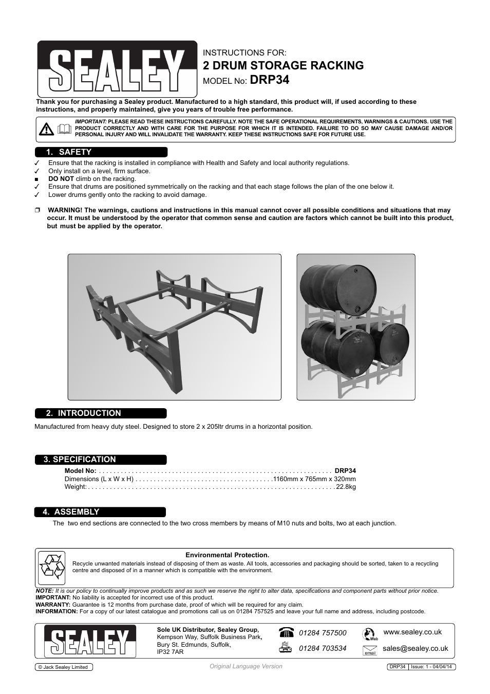 Sealey DRP34 User Manual | 1 page