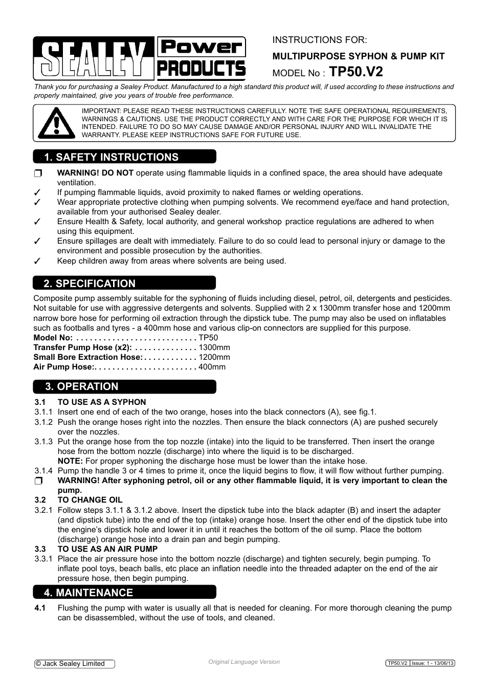 Sealey TP50 User Manual | 2 pages