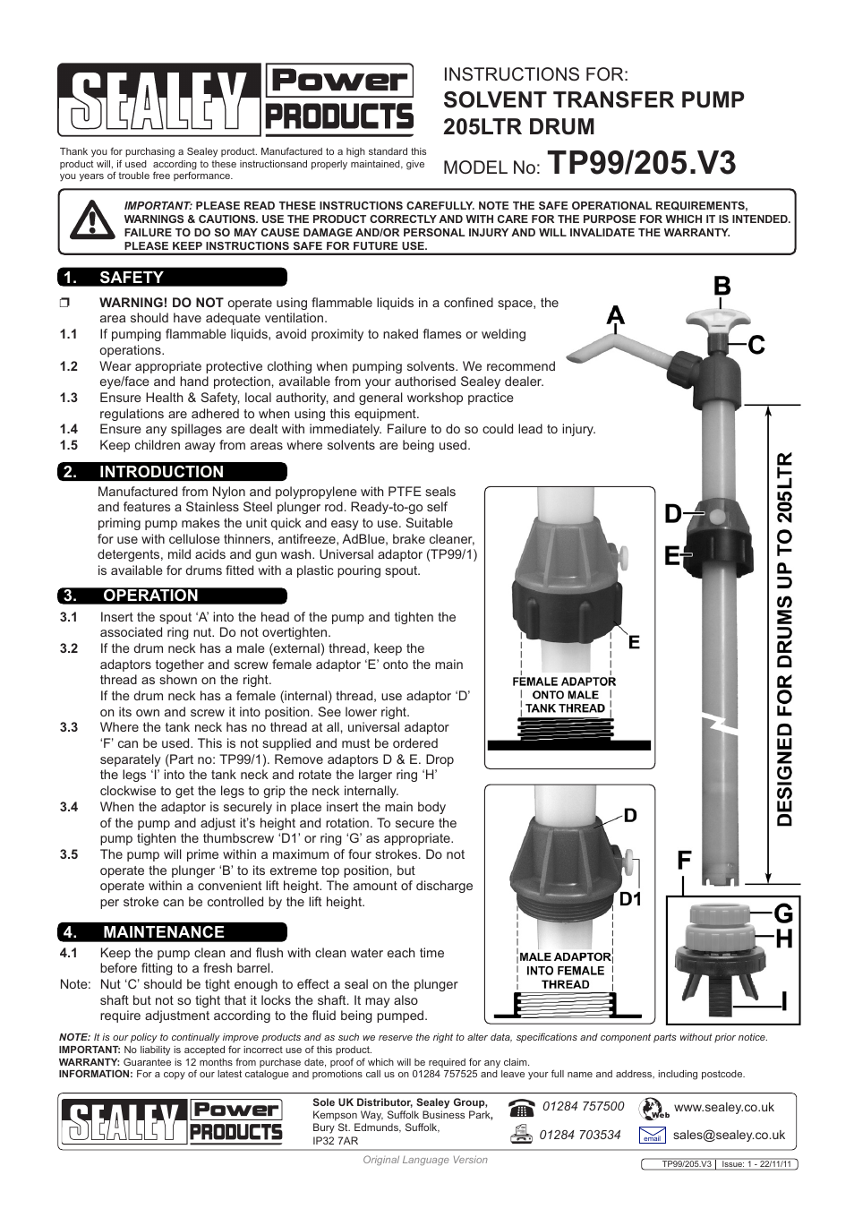 Sealey TP99/205 User Manual | 1 page