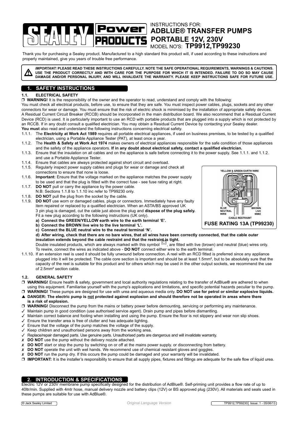 Sealey TP9912 User Manual | 2 pages