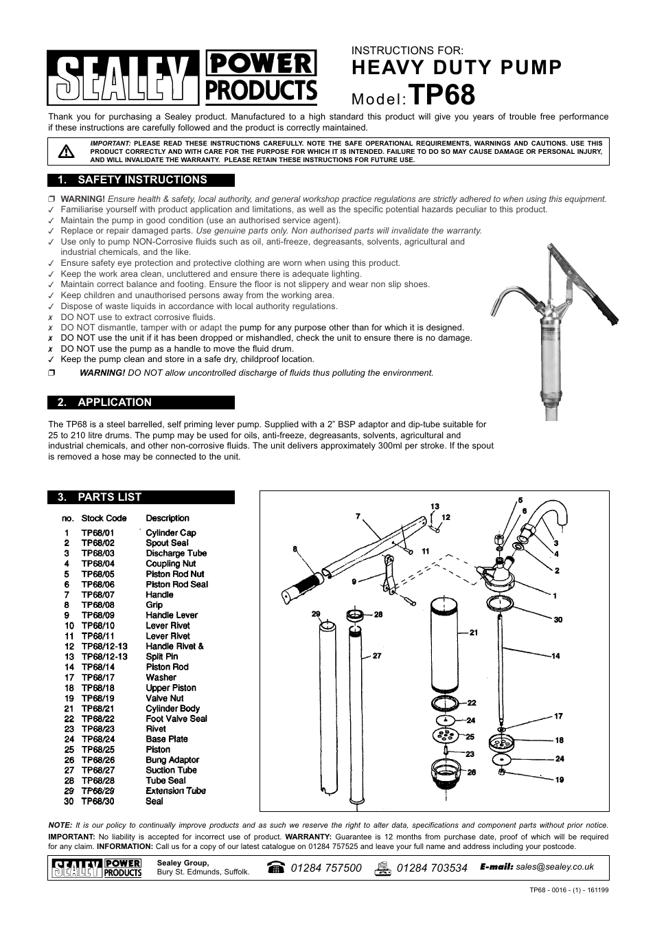 Sealey TP68 User Manual | 1 page