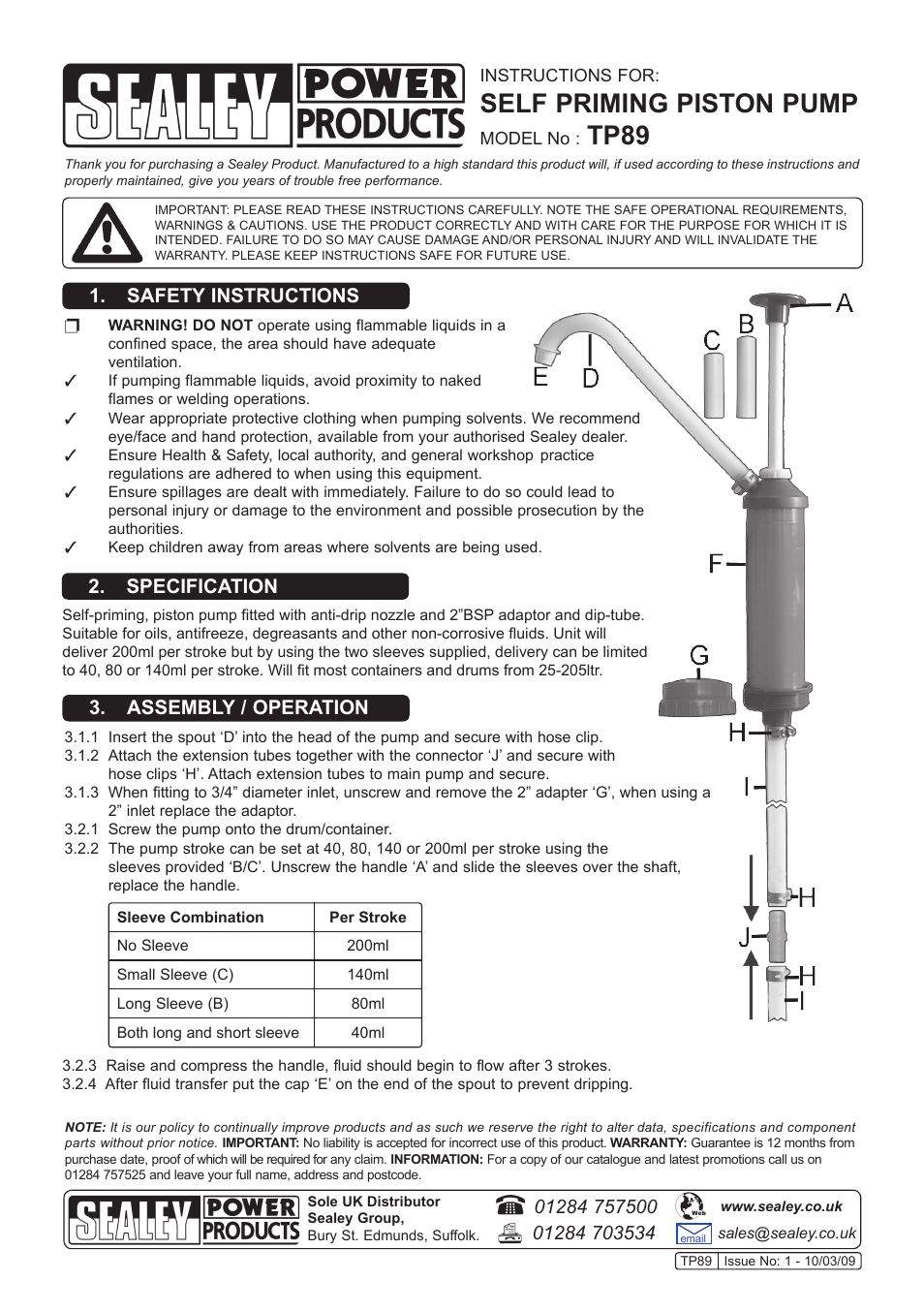 Sealey TP89 User Manual | 1 page