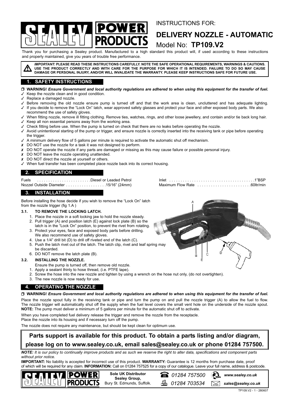 Sealey TP109 User Manual | 1 page