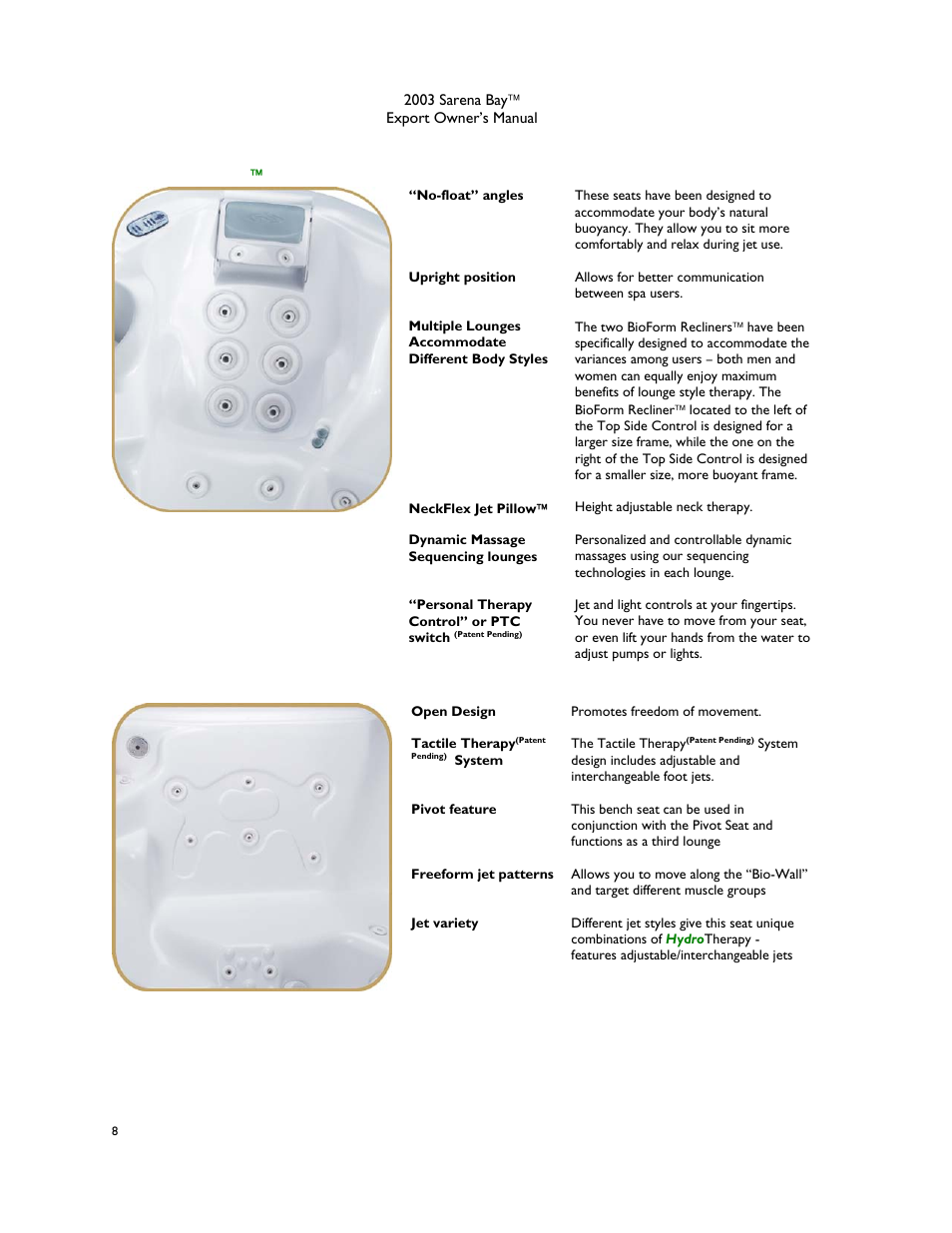 Bioform recliners, Bio-wall / bench seat | Dimension One Spas Sarena Bay User Manual | Page 14 / 56