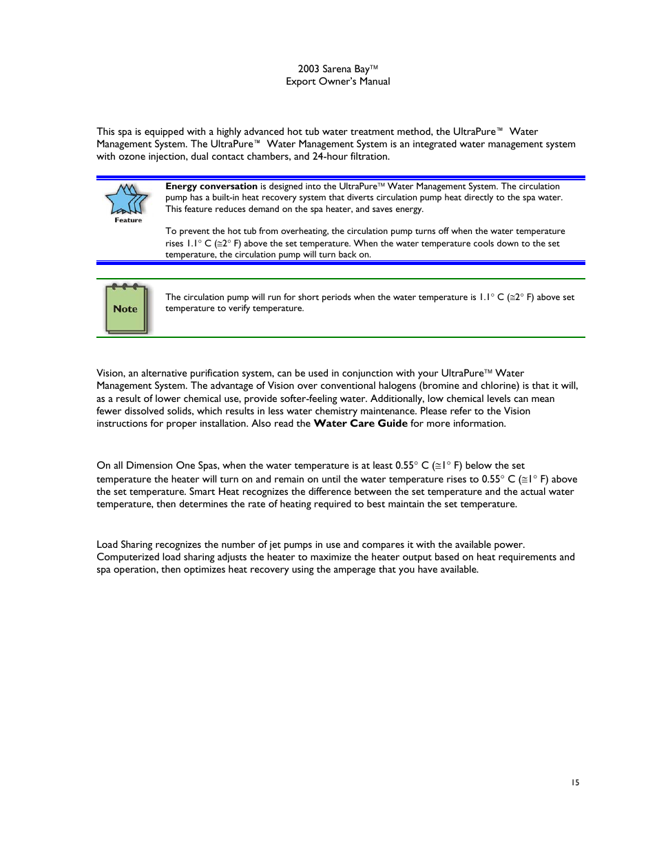 Ultrapure™ water management system, Vision, Smart heat | Load sharing | Dimension One Spas Sarena Bay User Manual | Page 21 / 56