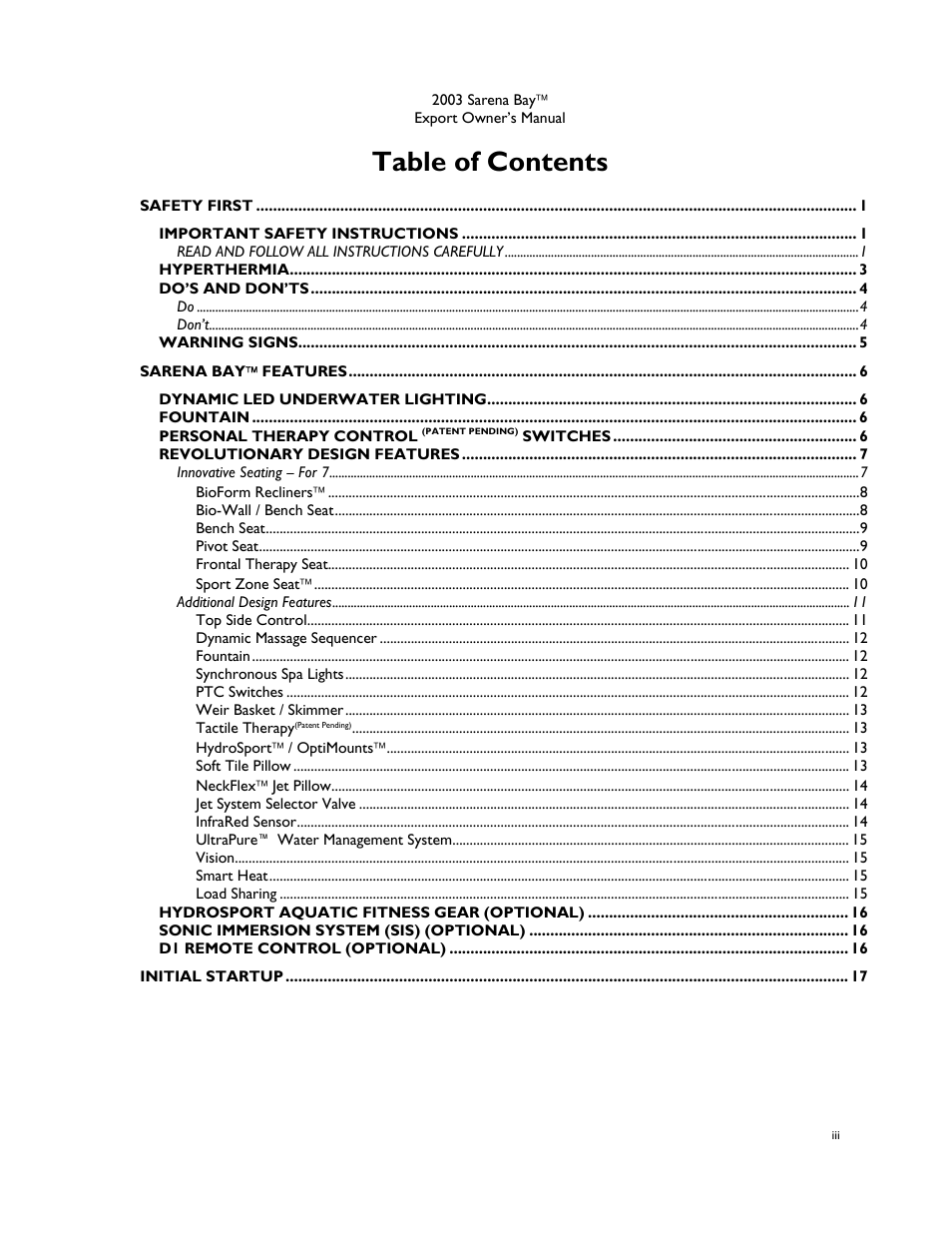 Dimension One Spas Sarena Bay User Manual | Page 3 / 56