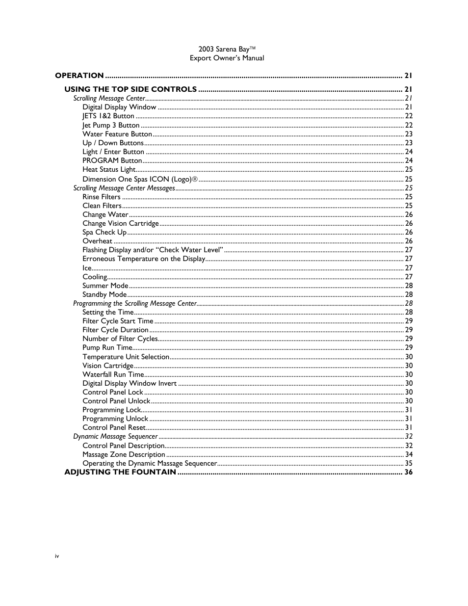 Dimension One Spas Sarena Bay User Manual | Page 4 / 56