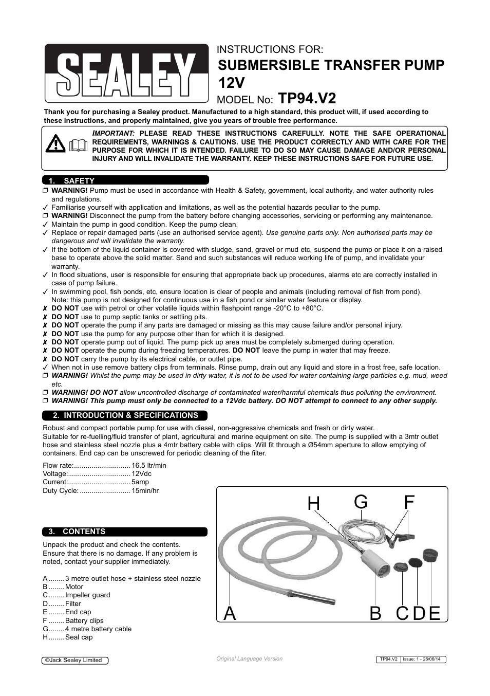 Sealey TP94 User Manual | 2 pages