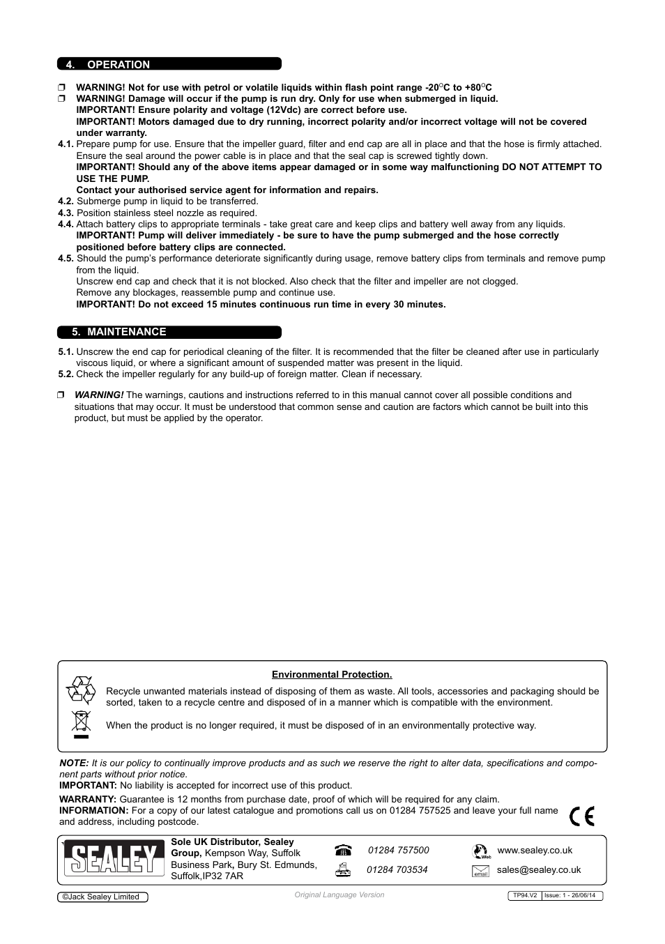 Sealey TP94 User Manual | Page 2 / 2
