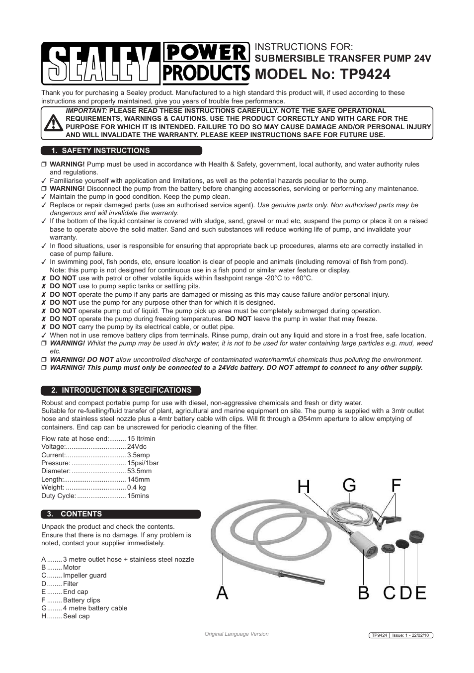 Sealey TP9424 User Manual | 2 pages