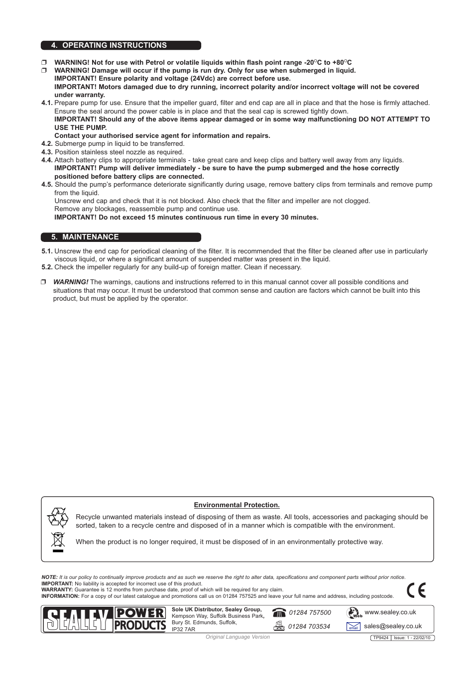 Sealey TP9424 User Manual | Page 2 / 2
