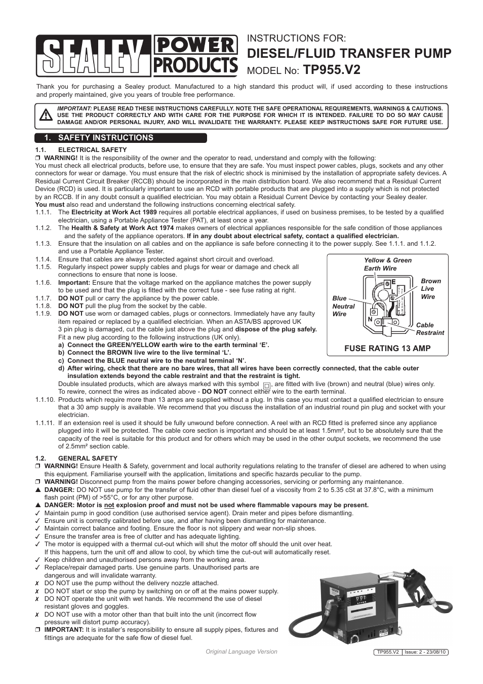 Sealey TP955 User Manual | 4 pages