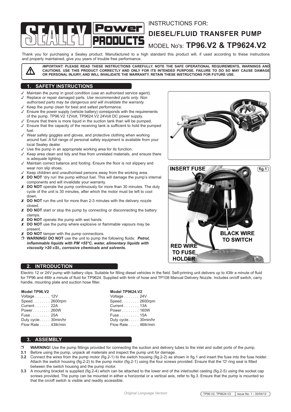 Sealey TP96 User Manual | 3 pages