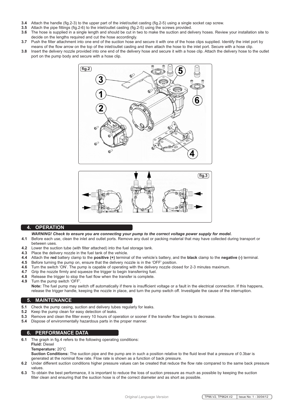 Performance data 5. maintenance, Operation | Sealey TP96 User Manual | Page 2 / 3