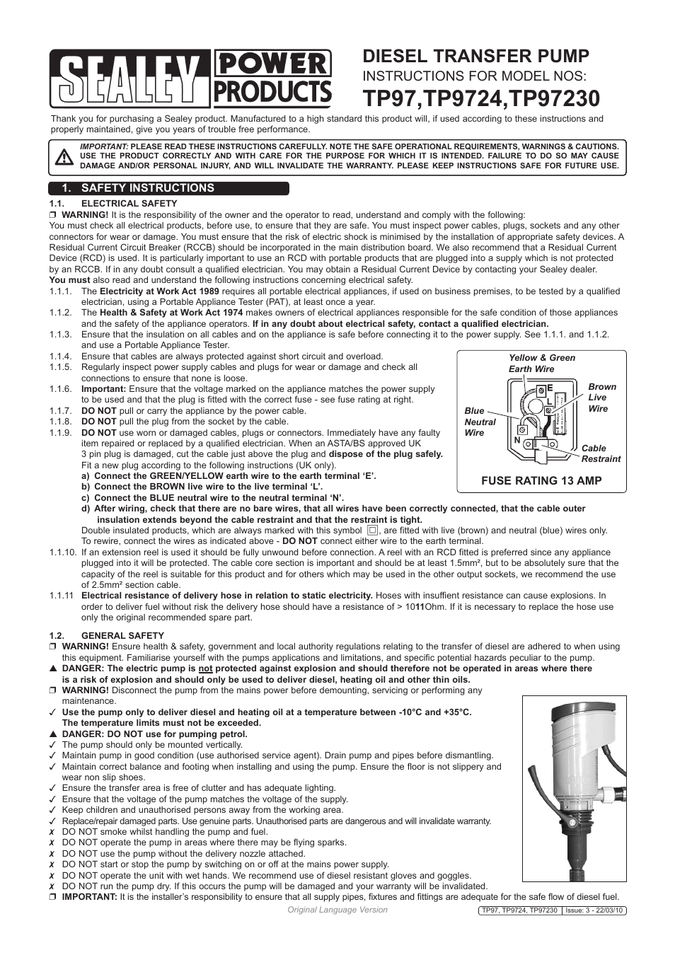 Sealey TP97 User Manual | 4 pages
