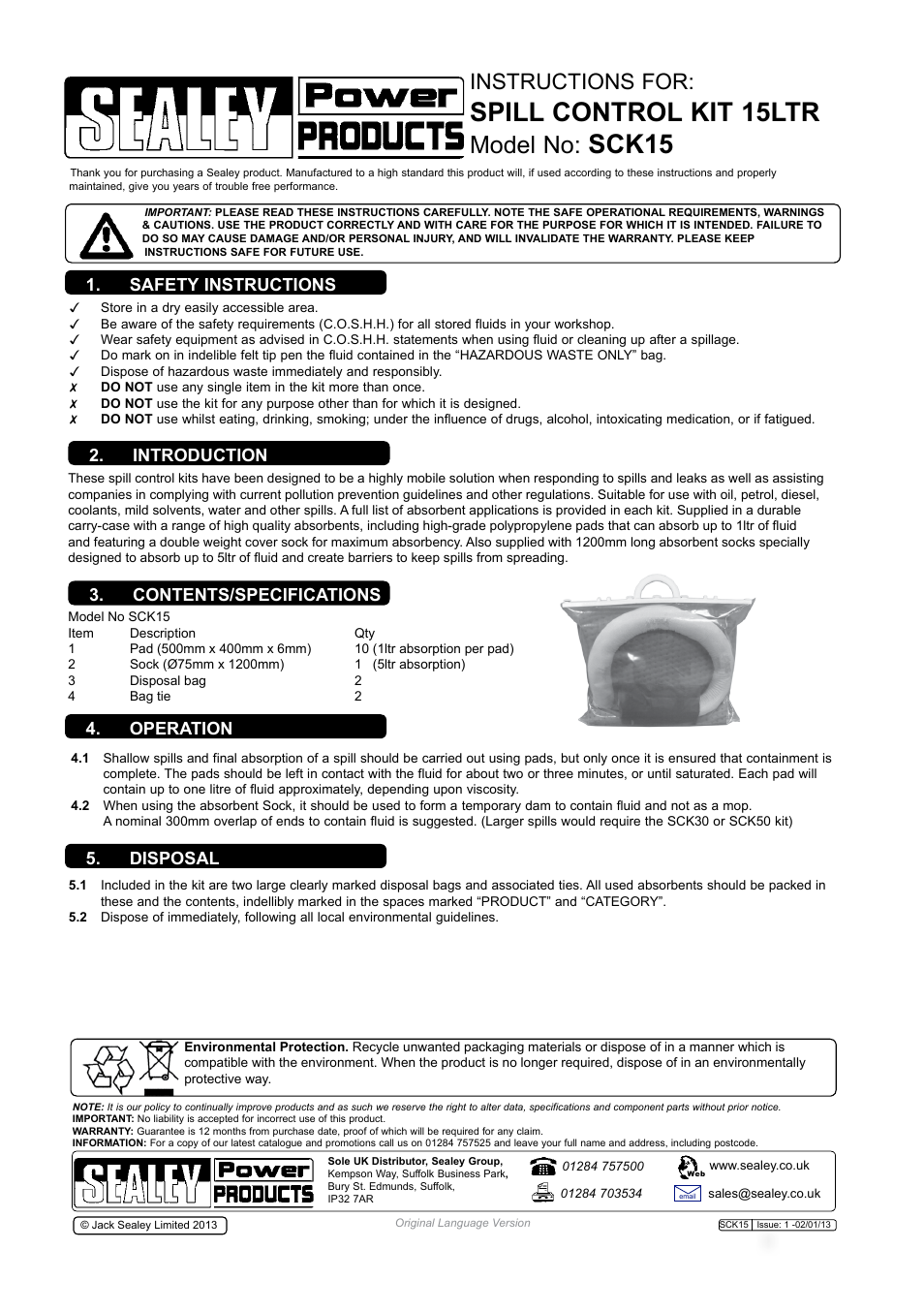 Sealey SCK15 User Manual | 1 page