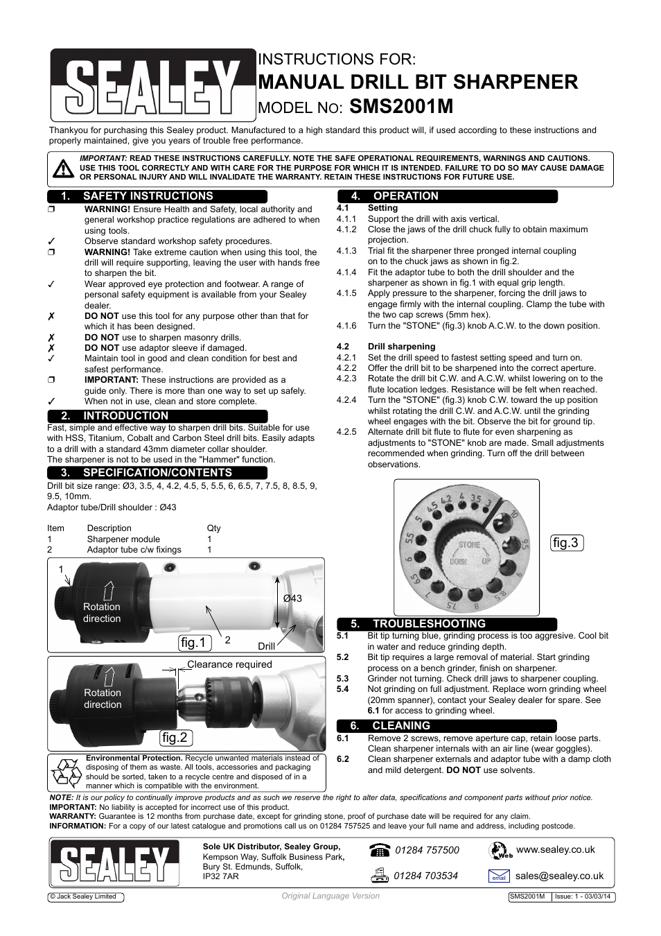 Sealey SMS2001M User Manual | 1 page