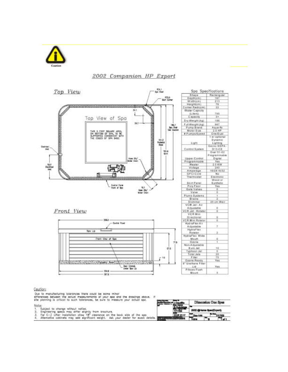 Specifications for @home hot tubs, Companion hp | Dimension One Spas Home Hot Tubs User Manual | Page 24 / 36