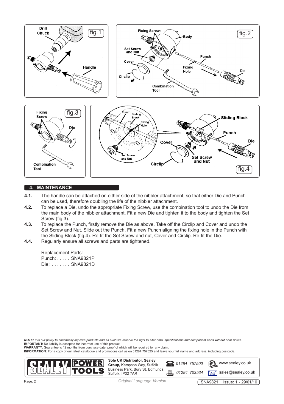 Fig.1 fig.3 fig.4, Fig.2 | Sealey SNA9821 User Manual | Page 2 / 2