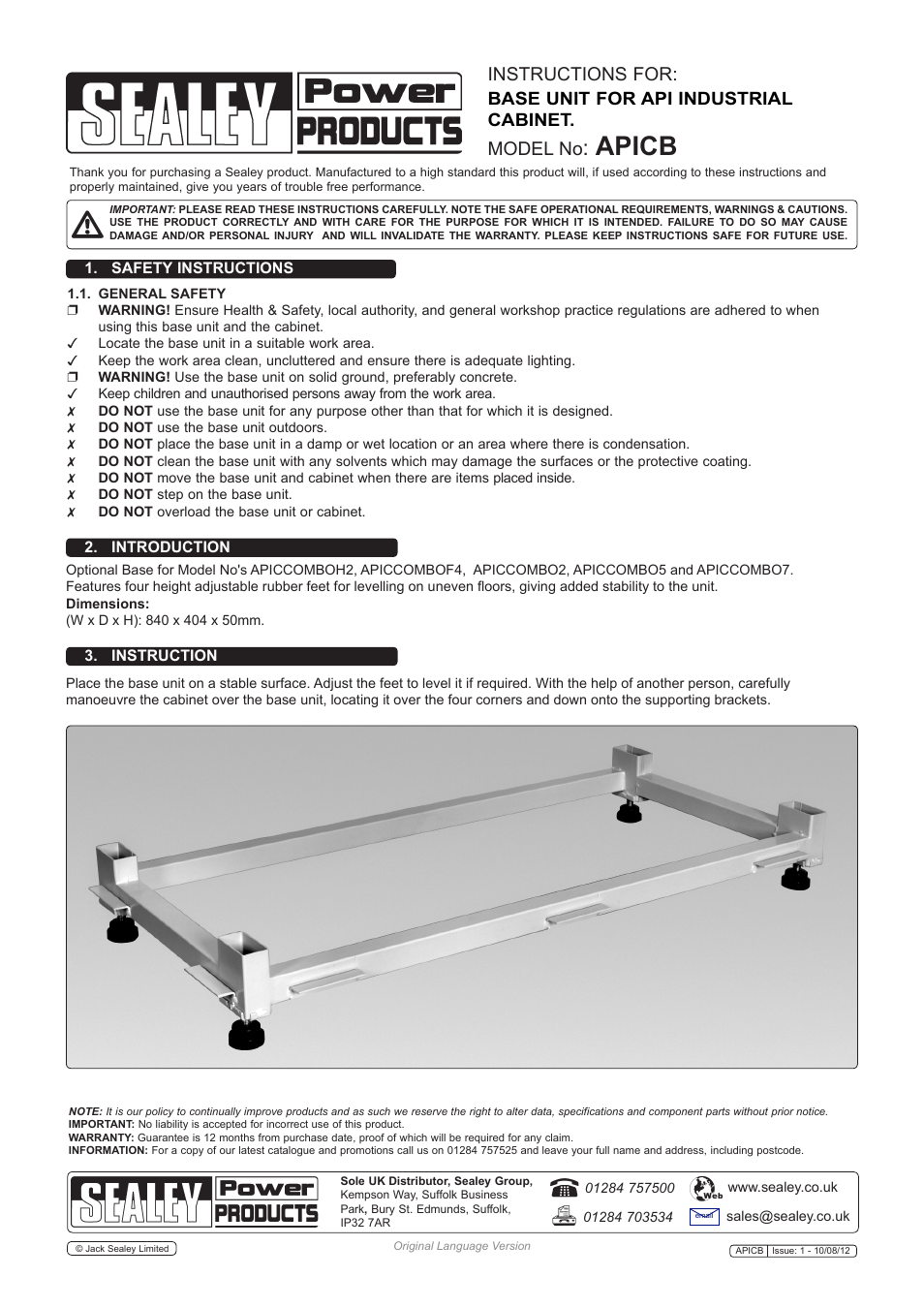 Sealey APICB User Manual | 1 page