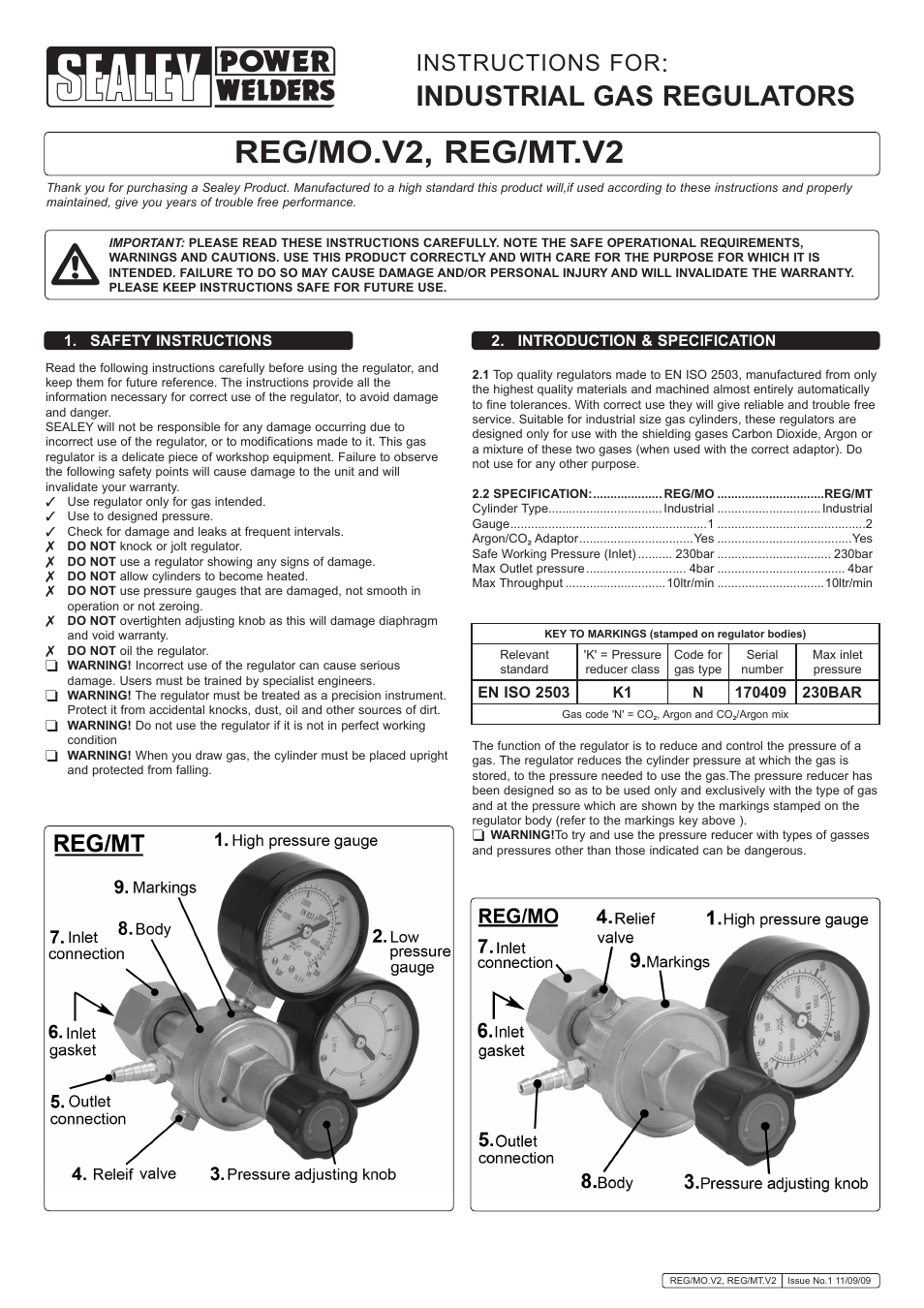 Sealey REG/MO User Manual | 2 pages