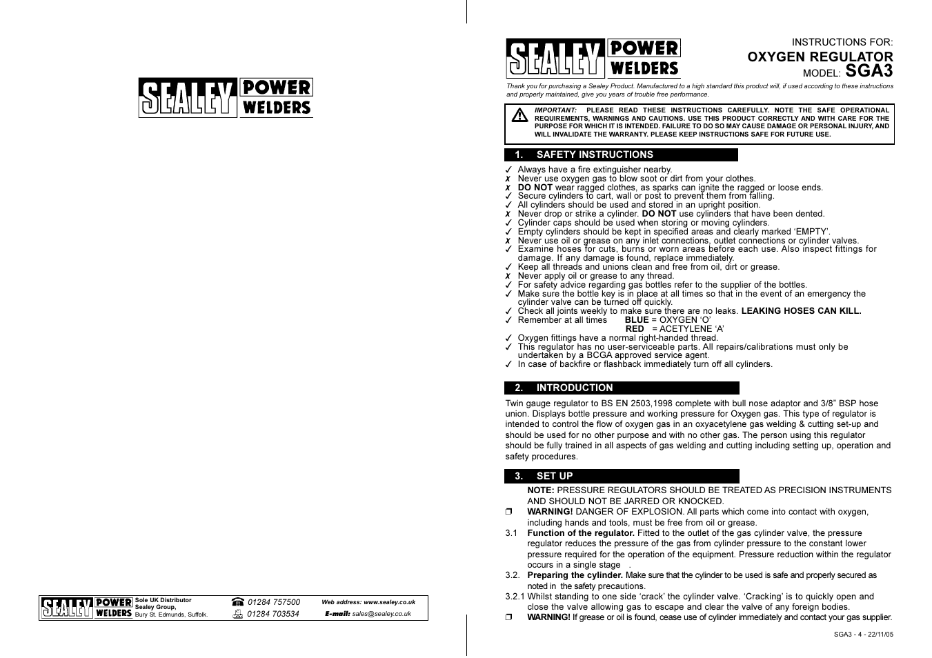 Sealey SGA3 User Manual | 2 pages