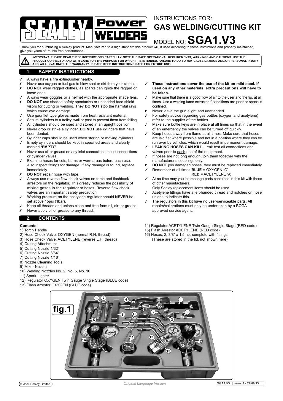 Sealey SGA1 User Manual | 5 pages