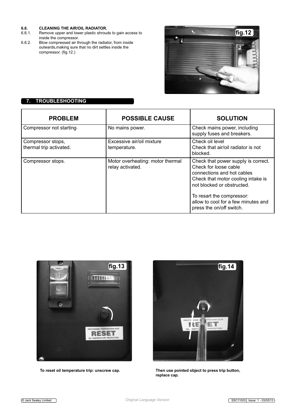 Problem possible cause solution | Sealey SSC11003 User Manual | Page 7 / 9