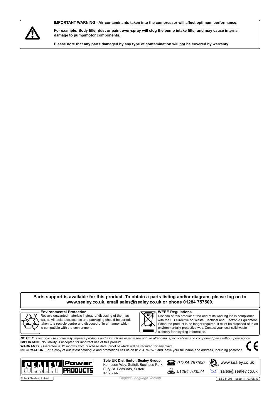 Sealey SSC11003 User Manual | Page 8 / 9